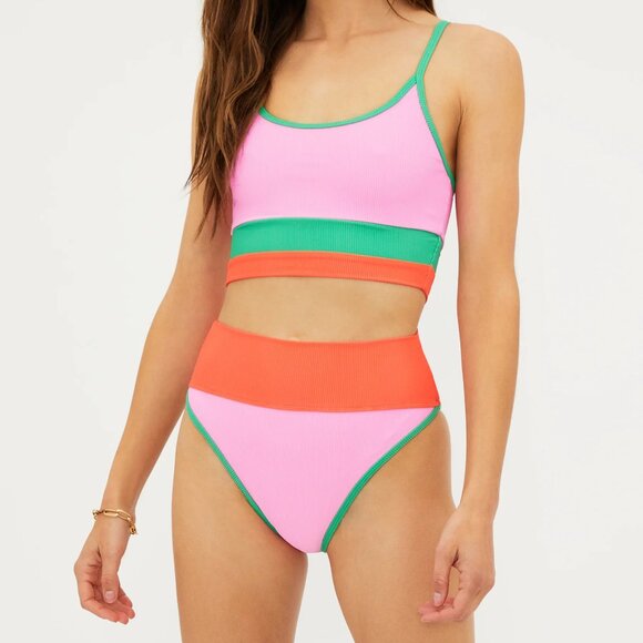 NWT Beach Riot Emmy Bottom in Coral Beach Colorblock in Size Large - Picture 1 of 7